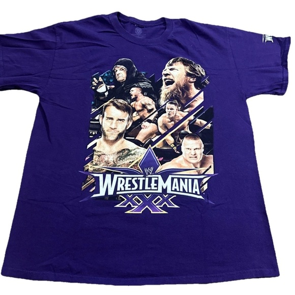 WWE WrestleMania XXX 30 CM Punk Undertaker John Cena Brock Purple Shirt Large - Picture 1 of 4